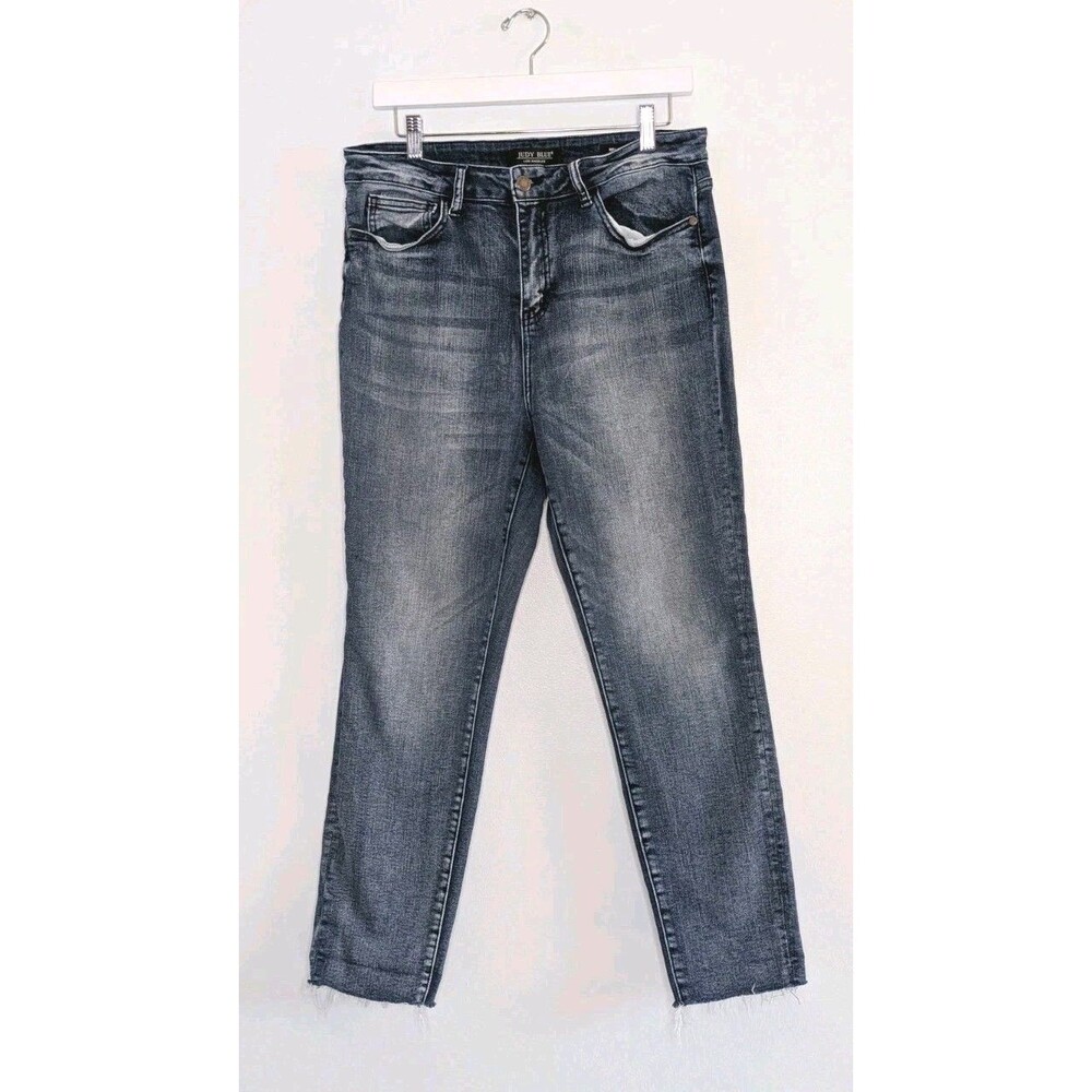 Judy Blue Size 13/31 JB88191 High Waist Raw Hem Relaxed Fit Jeans Charcoal Wash - Picture 1 of 10